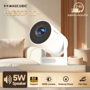 Projecteur portable Magcubic HY300 Pro+ 8K Android 14, 8000 lumens, WiFi 6, BT5.4, cinéma en plein air, haut-parleur HiFi 5W, prise en charge de la résolution 720P HD