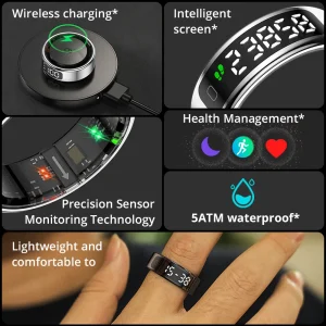 2025 COLMI R12 Smart Ring avec écran d'affichage et tactile, chargement sans fil, gestionnaire de santé, étanche 5 ATM pour hommes et femmes