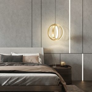 LED Bedside Mini Pendant Lamp Bedroom Single-head Ring-shaped Aluminum Pendant Light