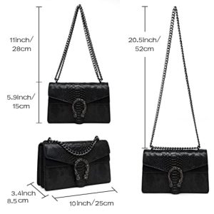 MYHOZEE Crossbody Bags For Women - Snake Printed Clutch Purses Leather Chain Shoulder Bags Evening Handbags