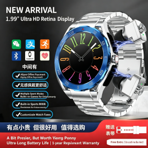 2-in-1 Smart Watch & Bluetooth Earphones, MP3 Player, Heart Rate Sleep Monitor Pedometer